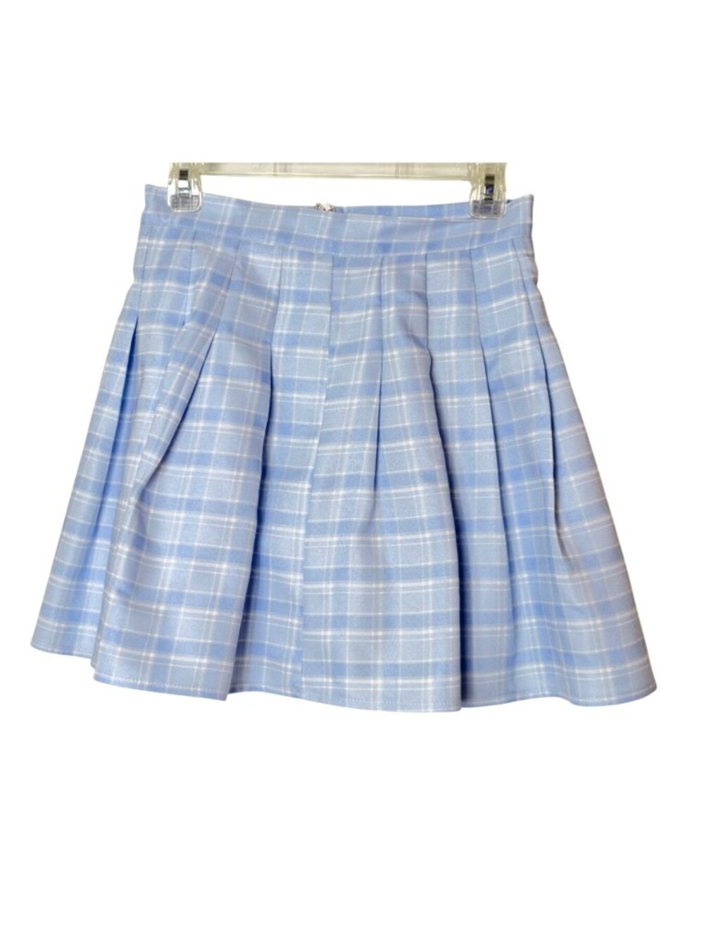 Womens M Pleated Plaid Skort Blue School-Girl Side Zipper Lining Academia Tennis